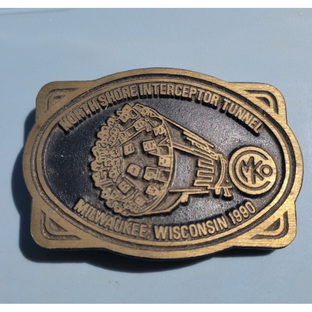 1990 Milwaukee Northshore Interceptor Deep Tunnel Brass Belt Buckle WI Rare